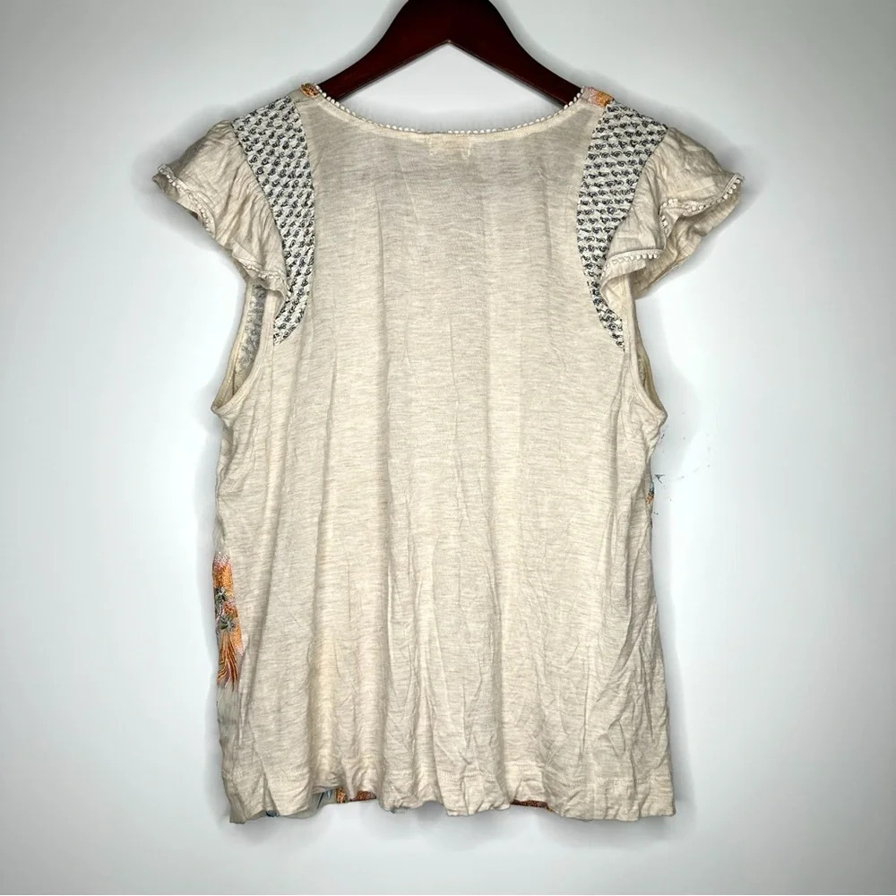 Anthropology Freida Floral Embroidered Flutter Sleeve Top Size Medium - Picture 6 of 7